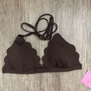Kate Spade Brown Scalloped Halter Bikini Top
